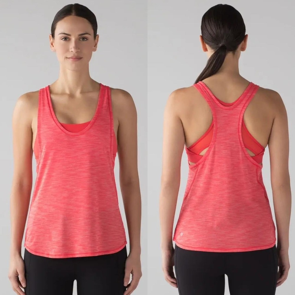 Lululemon No Limits Tank Top Heathered Red Coral 2-in-1 Built-in Bra Size 10